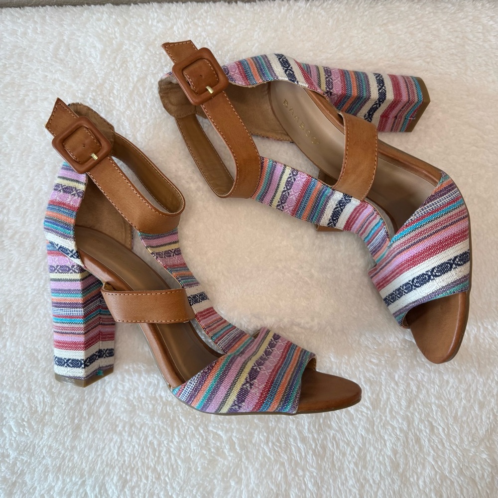 Women's Bamboo Open Toe
Colorful Stripes‎ High Heel Sandal
Size 8.5